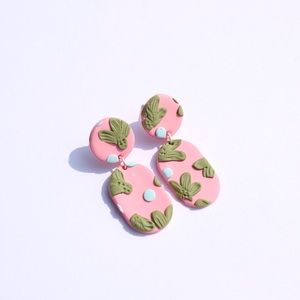 Handmade Polymer Clay Earrings pink cactus